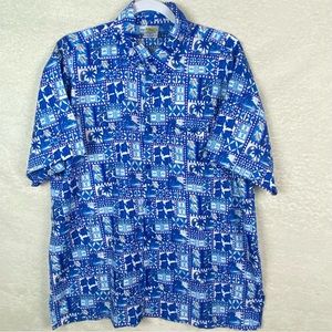 Rima Beach World Short Sleeve Button Up Shirt Blue Hawaiian Turtle Sz‎ L